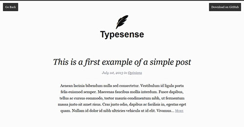 Typesense WordPress content-centric single column