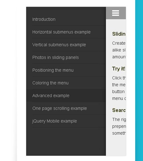 jquery side panel menu plugins