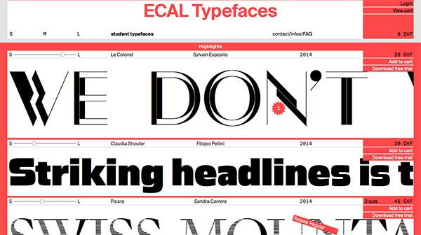 网页设计欣赏：ECAL Typefaces