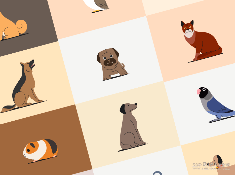 这款动物插画素材，很适合做UI页面的占位图！