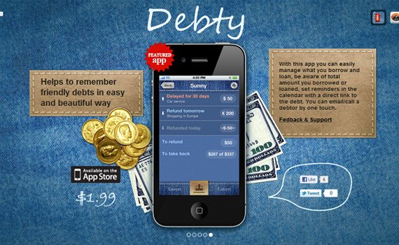 Debty-iphone-app-web-design-inspiration