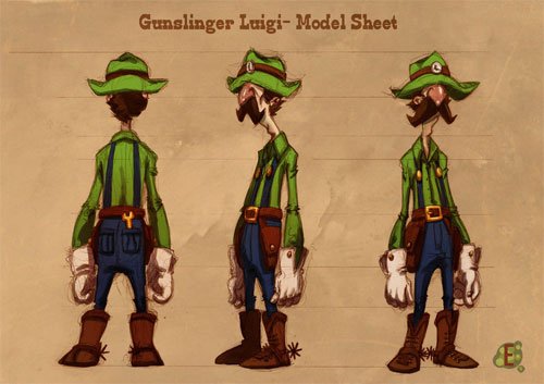 Gunslinger Luigi Model Sheet