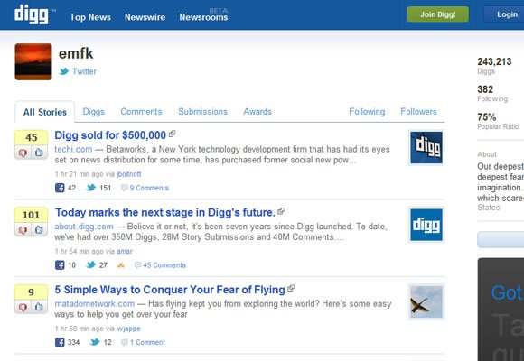 Digg v4 user profiles redesign