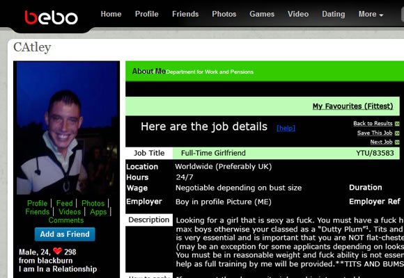 Bebo social networking user profile