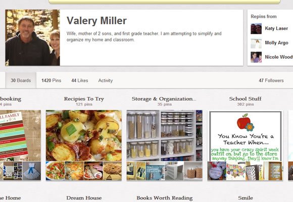 Pinterest user profile boards