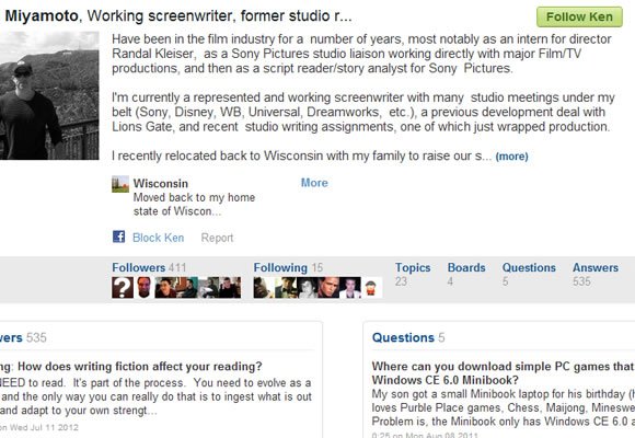 Q&A social community profiles Quora