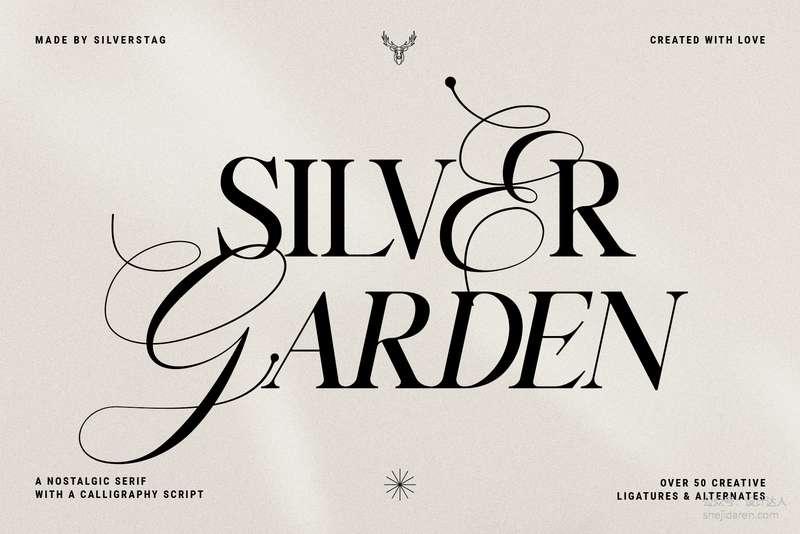 英伦怀旧花体衬线字体  Silver Garden